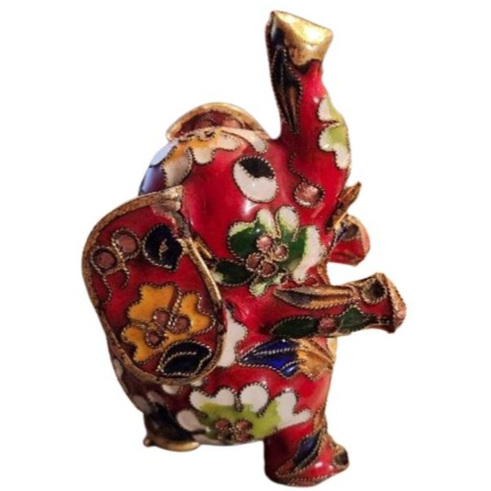B2/T2 Floral and Red Vintage Chinese Cloisonné Enamel Elephants